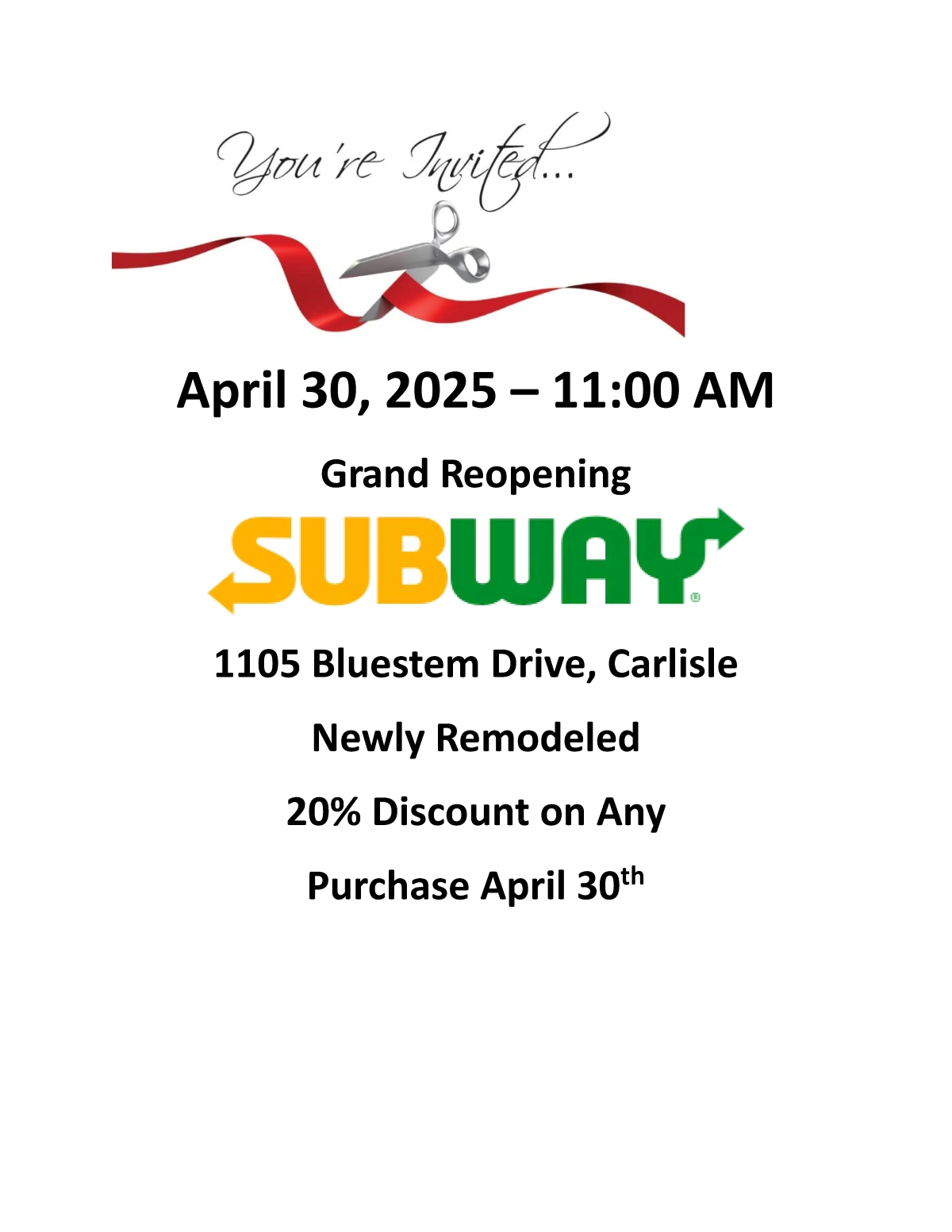 Subway Grand Reopening