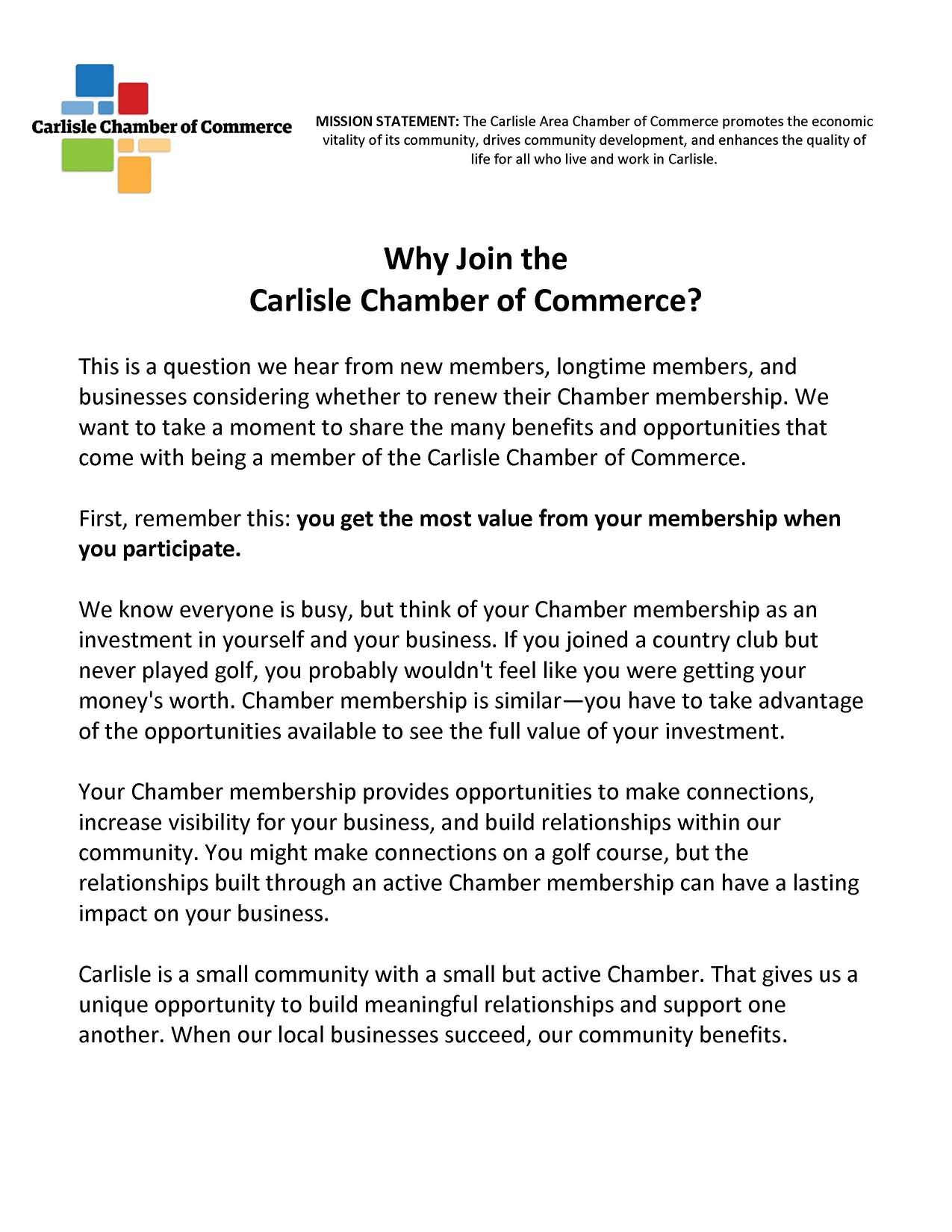 Why Join the Carlisle Chamber of Commerce?