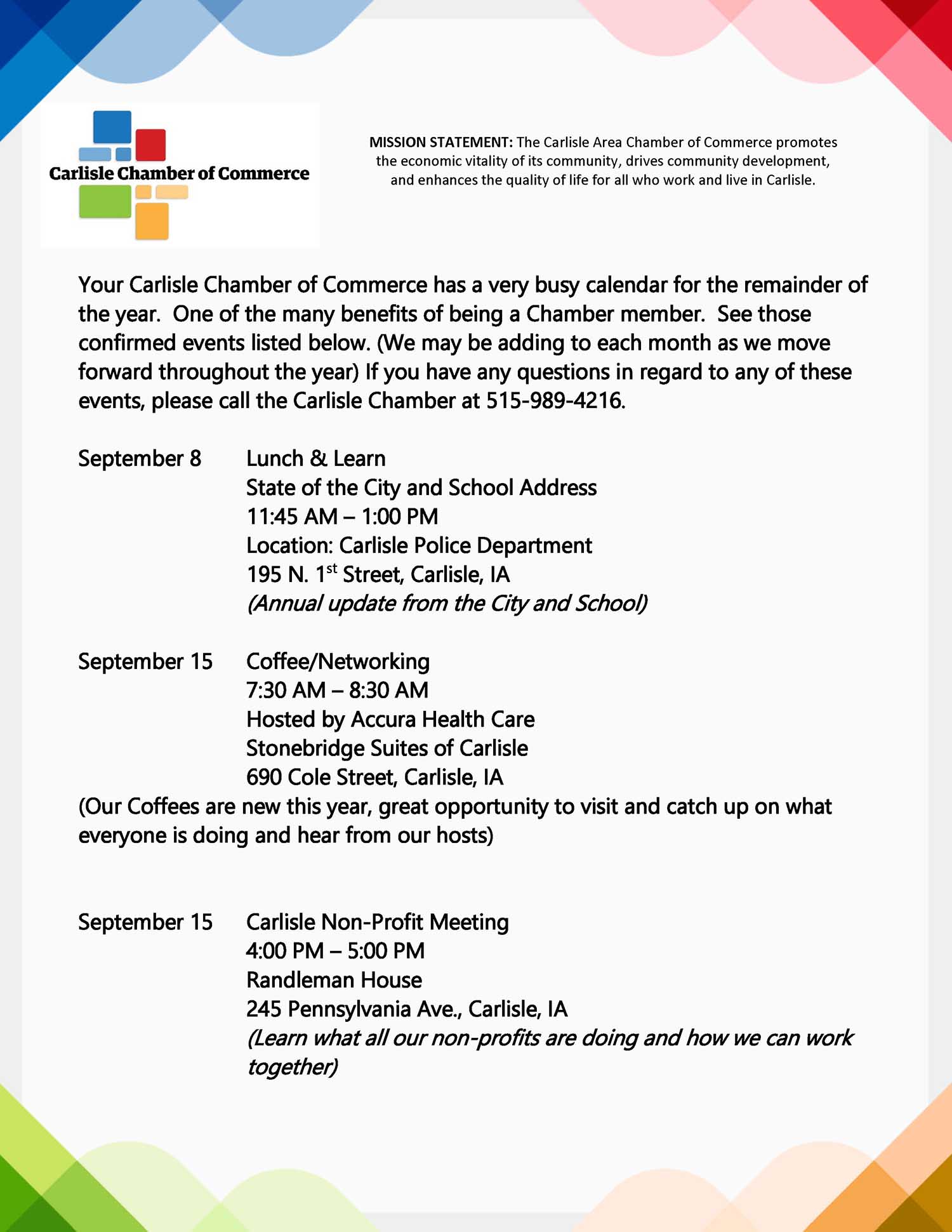 Carlisle Chamber Events for the Rest of the Year