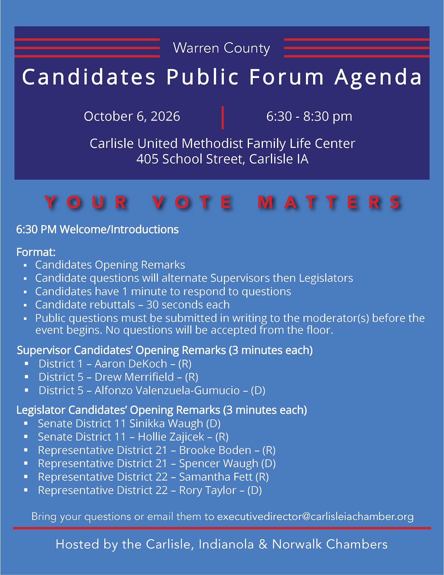 Candidates Public Forum Agenda
