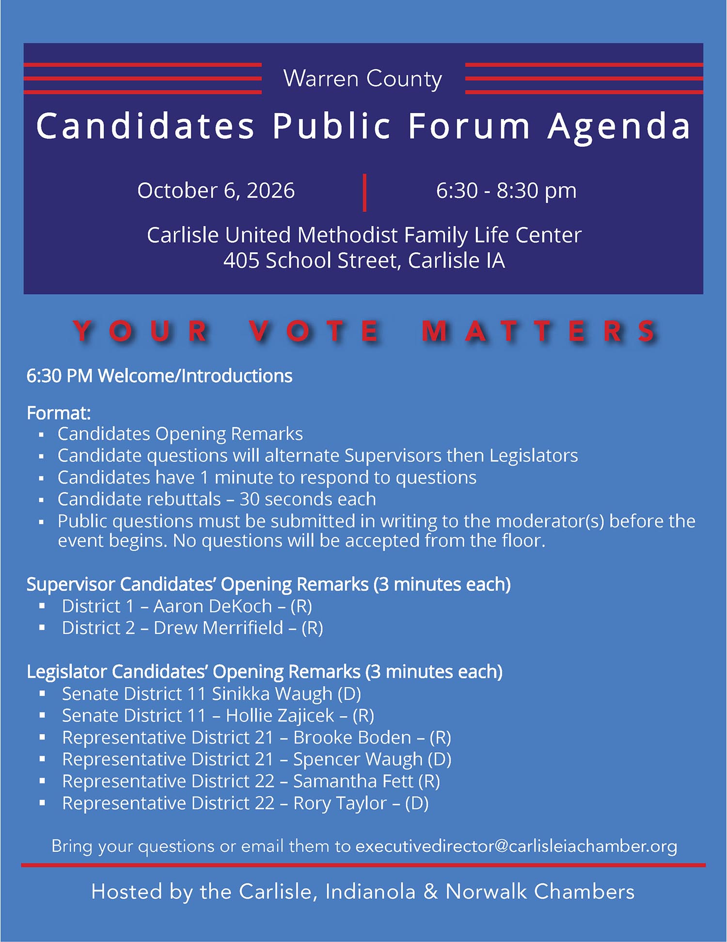 Candidates Public Forum Agenda